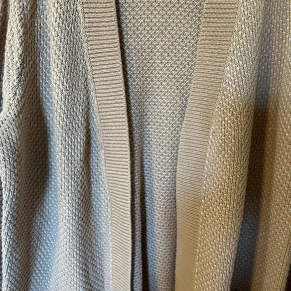 Lands' End Women's Open Front Camel and White Cardigan, Large - Picture 3 of 5